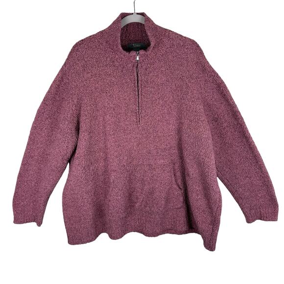 Natural Reflections Tops - Natural Reflections Mauve Mock Neck 1/4 Zip Terry Cloth Knit Pullover Size 2X